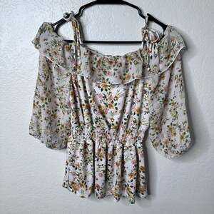 Floral Print Off-Shoulder Ruffle Top - Small